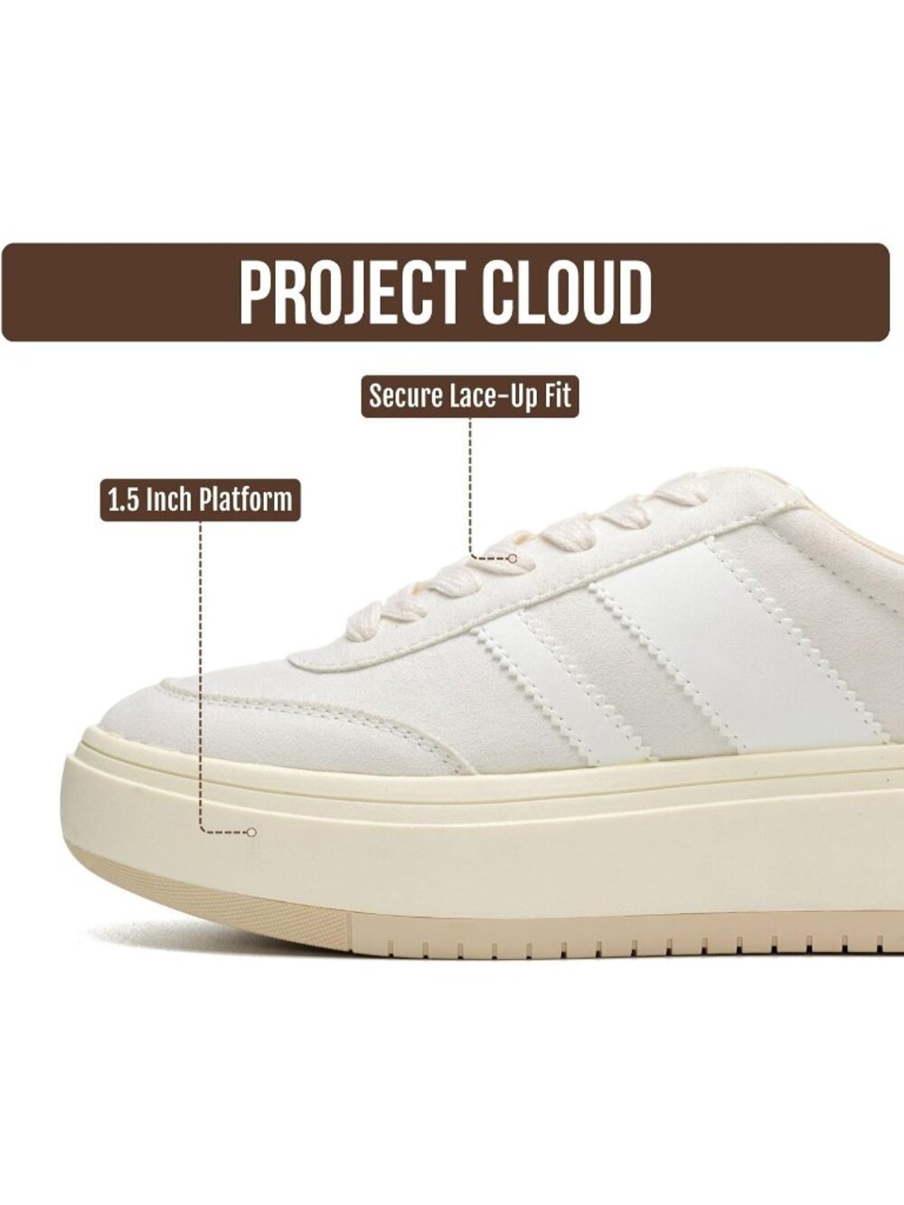Project Cloud Women's White Memory Foam Insole Footwear Platform Sneaker Shoes - Picture 3 of 6
